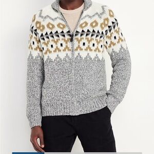 Old Navy Gray and Cream Cardigan Sweater